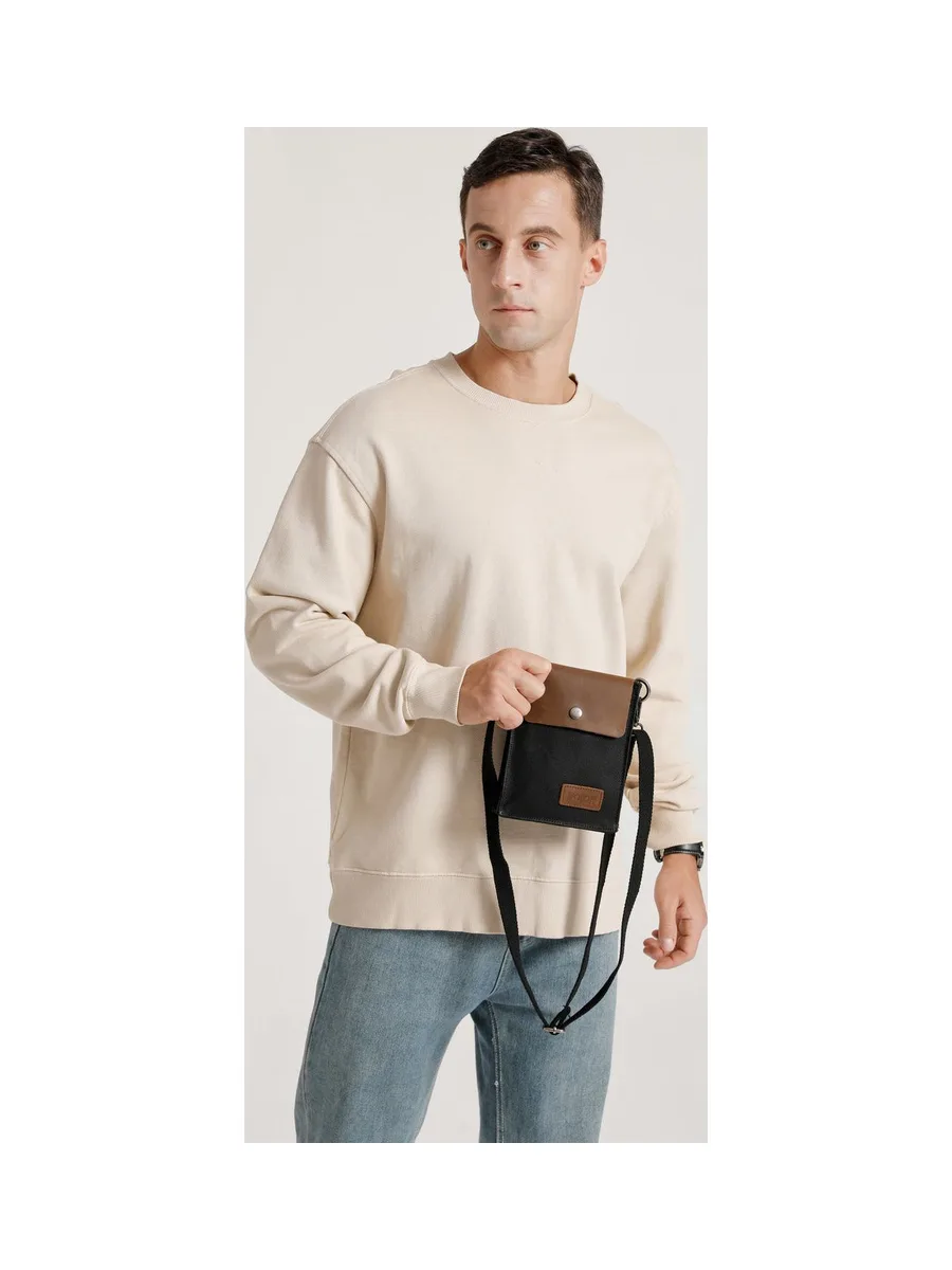 VAL - Pochette bandoulière en cuir véritable et toile enduite - Bleu 64