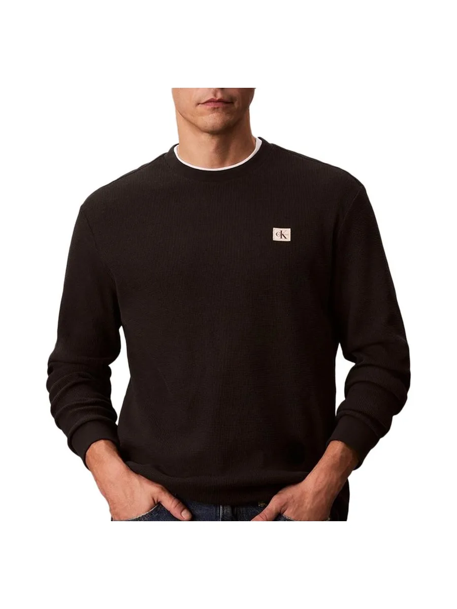 Sweat Noir Homme Calvin Klein Jeans Waffle Badge 1