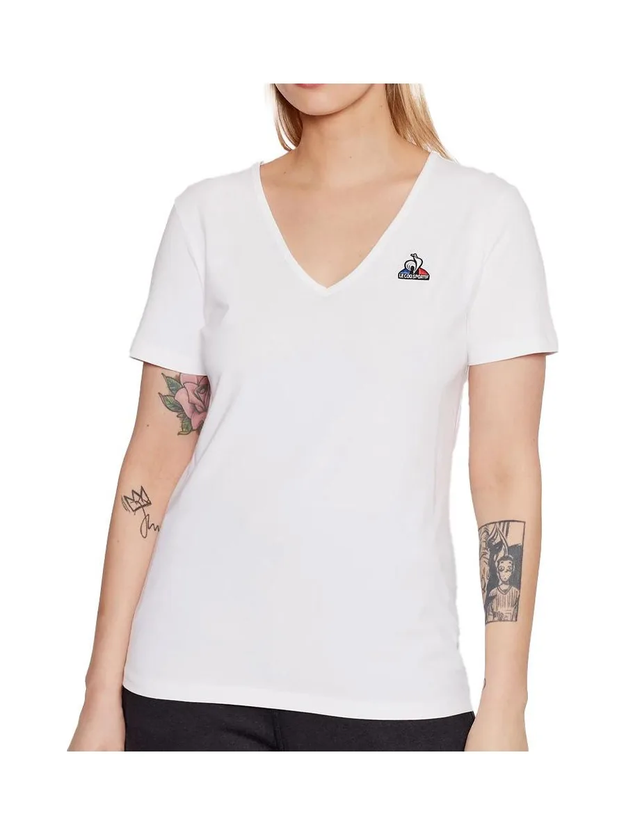 T-shirt Blanc Femme Le Coq Sportif Ess Tee Ss Col 2