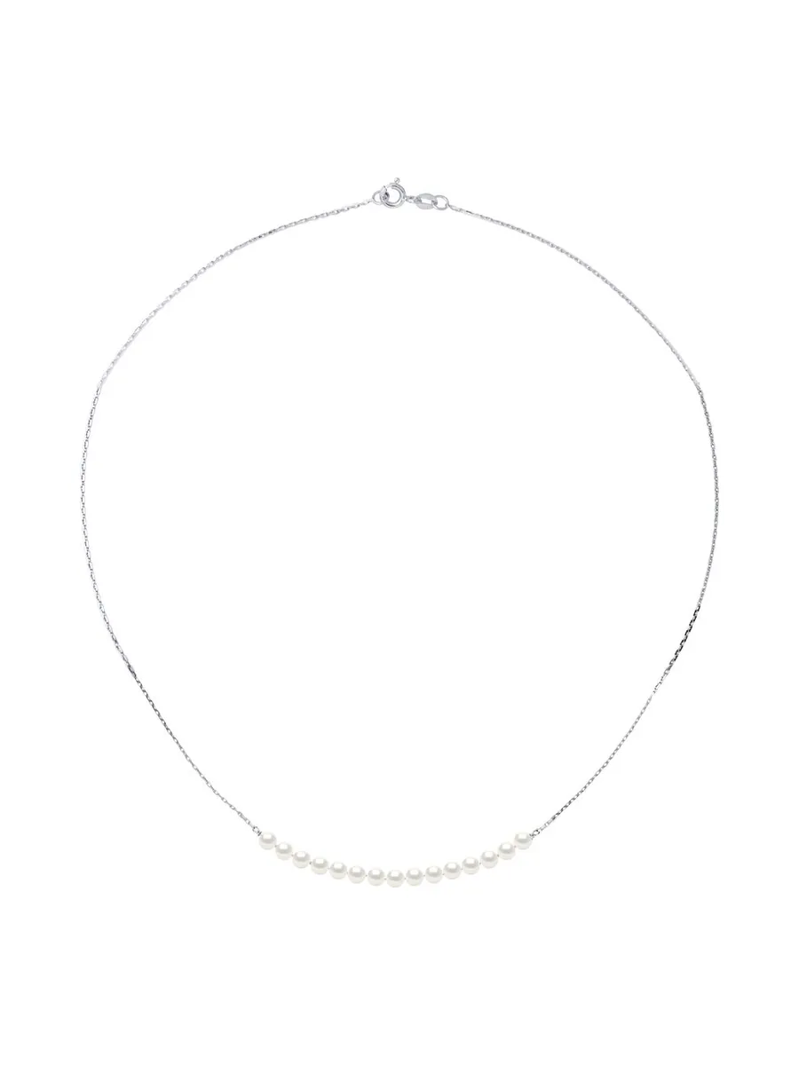 Collier Véritables Perles d'Eau Douce Rondes 3-4 mm — Or Blanc 375 Millièmes — 42 cm 1