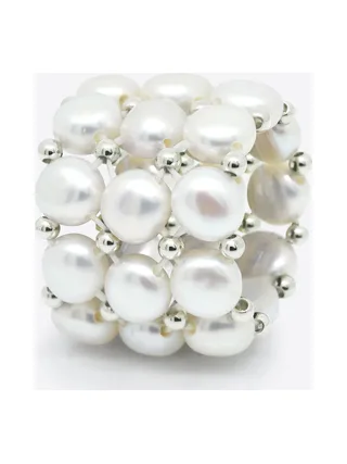 Bague 3 Rangs Véritables Perles d'Eau Douce 4 mm 5