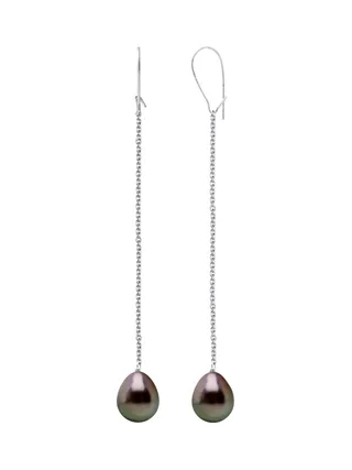 Boucles d'Oreilles Véritables Perles de Tahiti Poires 10-11 mm — Or Blanc 375 Millièmes 1