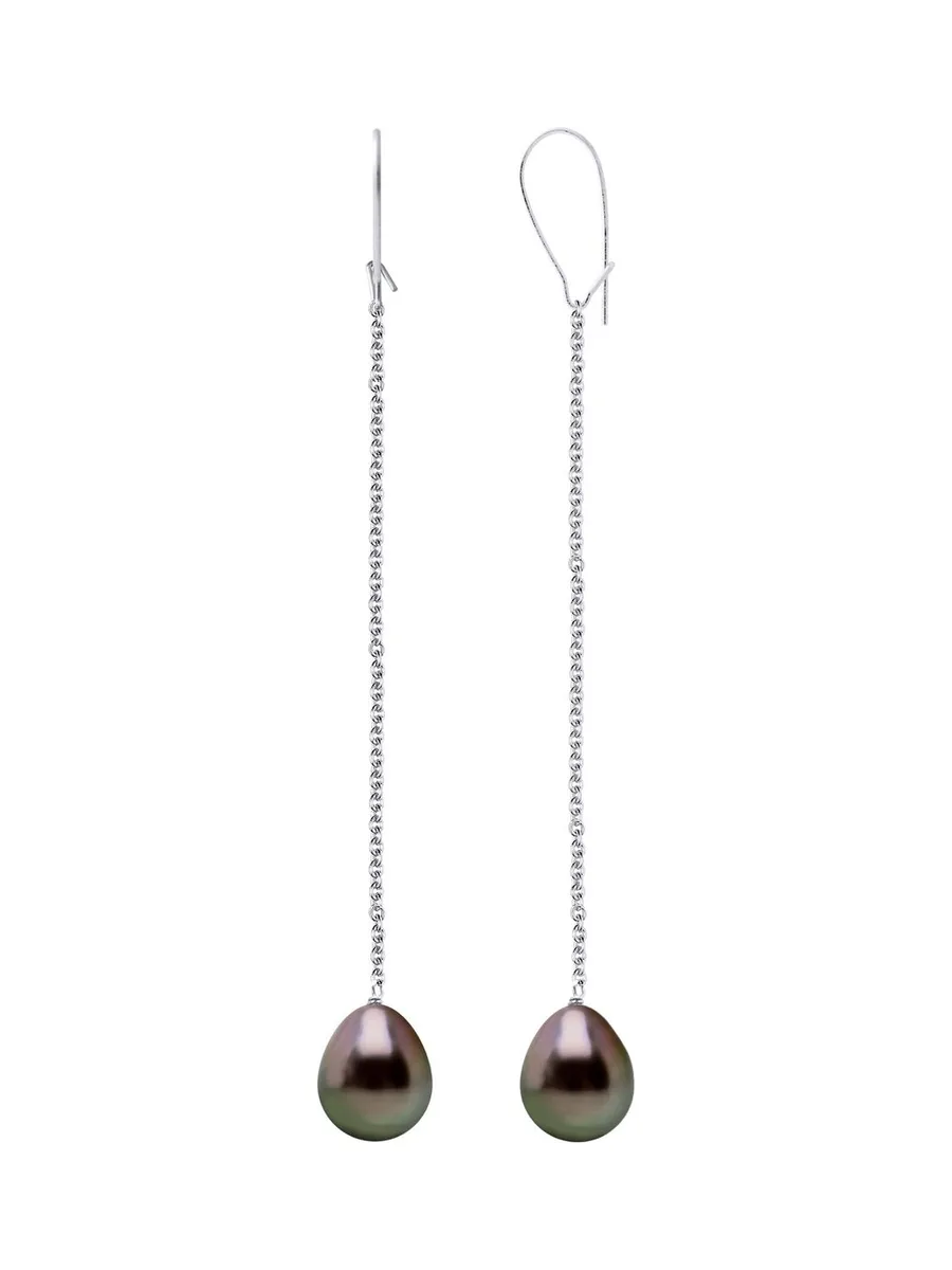 Boucles d'Oreilles Véritables Perles de Tahiti Poires 10-11 mm — Or Blanc 375 Millièmes 1