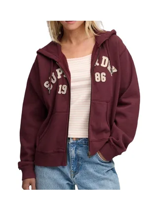 Sweat zippé à capuche femme bordeaux Superdry Relaxed 1