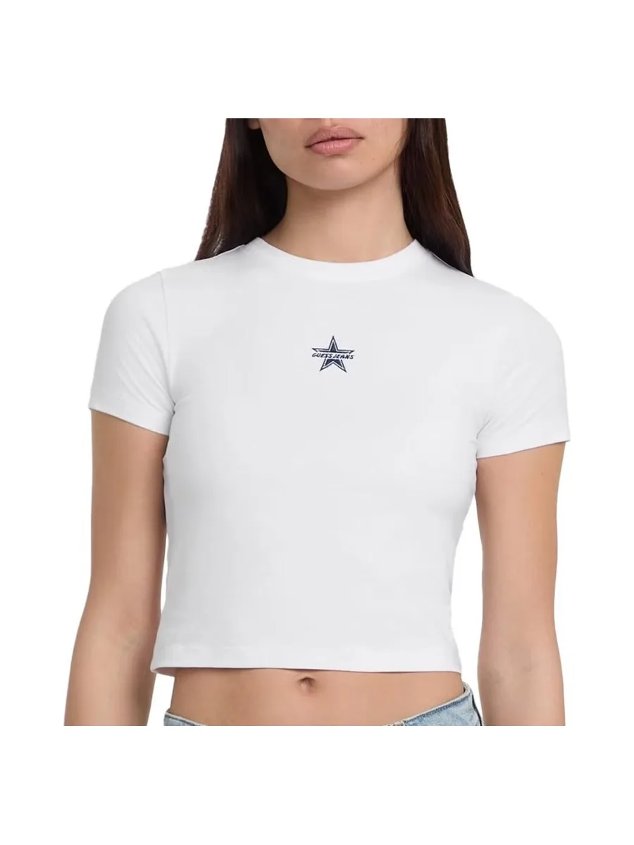 T-shirt Blanc Femme Guess Baby Emb St 2