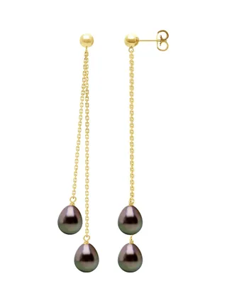 Boucles d'Oreilles Véritables Perles de Tahiti Poires 7-8 mm — Or Jaune 375 Millièmes 1