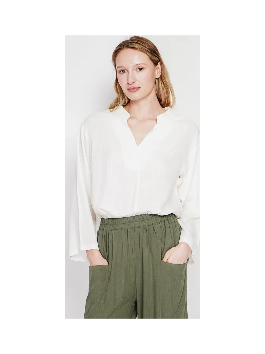 Blouse coupe ample col V en type polo à manches courtes 5