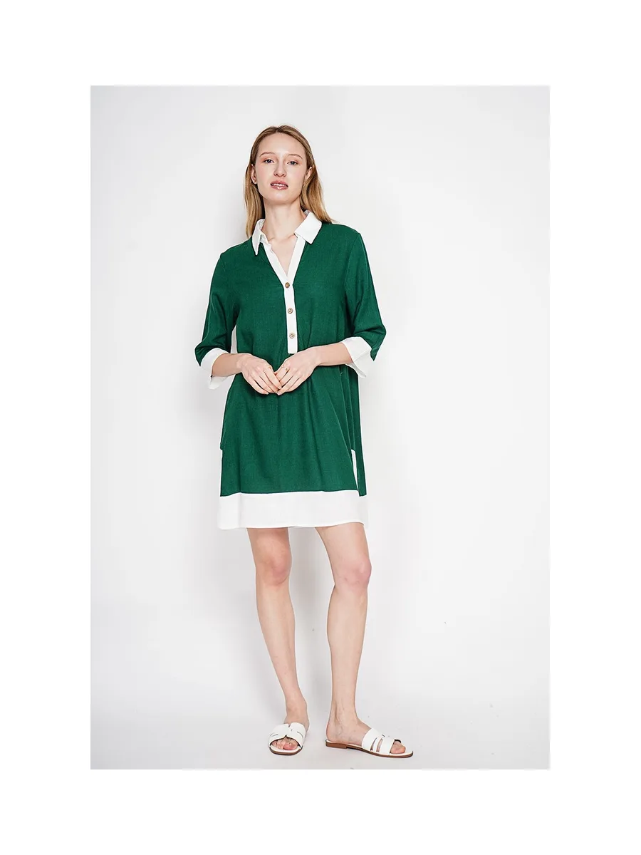 Robe chemise bi-couleur designer boutonnée devant à manche 3/4 9