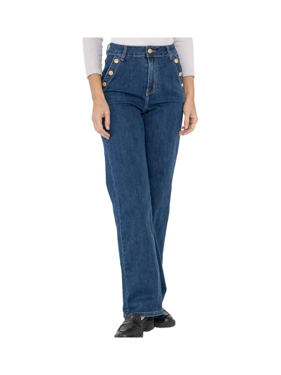 Jeans Bleu Femme My Tinas Jean Wide Leg Boutons 2