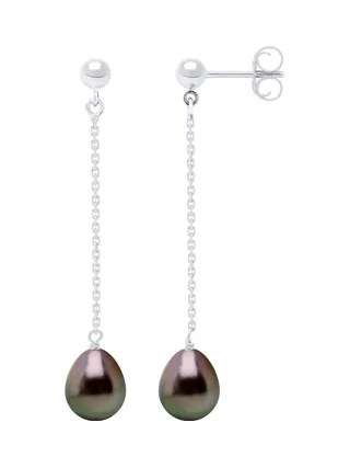 Boucles d'Oreilles Véritables Perles de Tahiti Poires 8-9 mm — Or Blanc 375 Millièmes 1