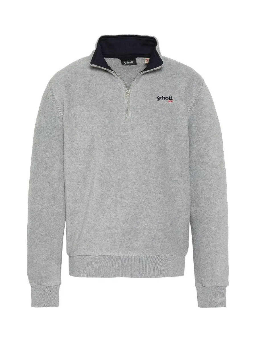 Sweat Polaire Gris Homme Schott Half Zipped 1