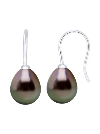 Boucles d'Oreilles Véritables Perles de Tahiti Poires 8-9 mm — Or Blanc 375 Millièmes 2