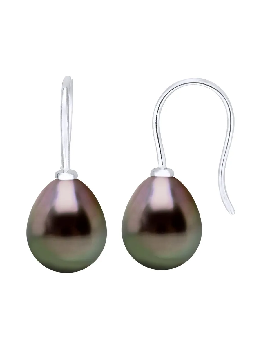 Boucles d'Oreilles Véritables Perles de Tahiti Poires 8-9 mm — Or Blanc 375 Millièmes 2