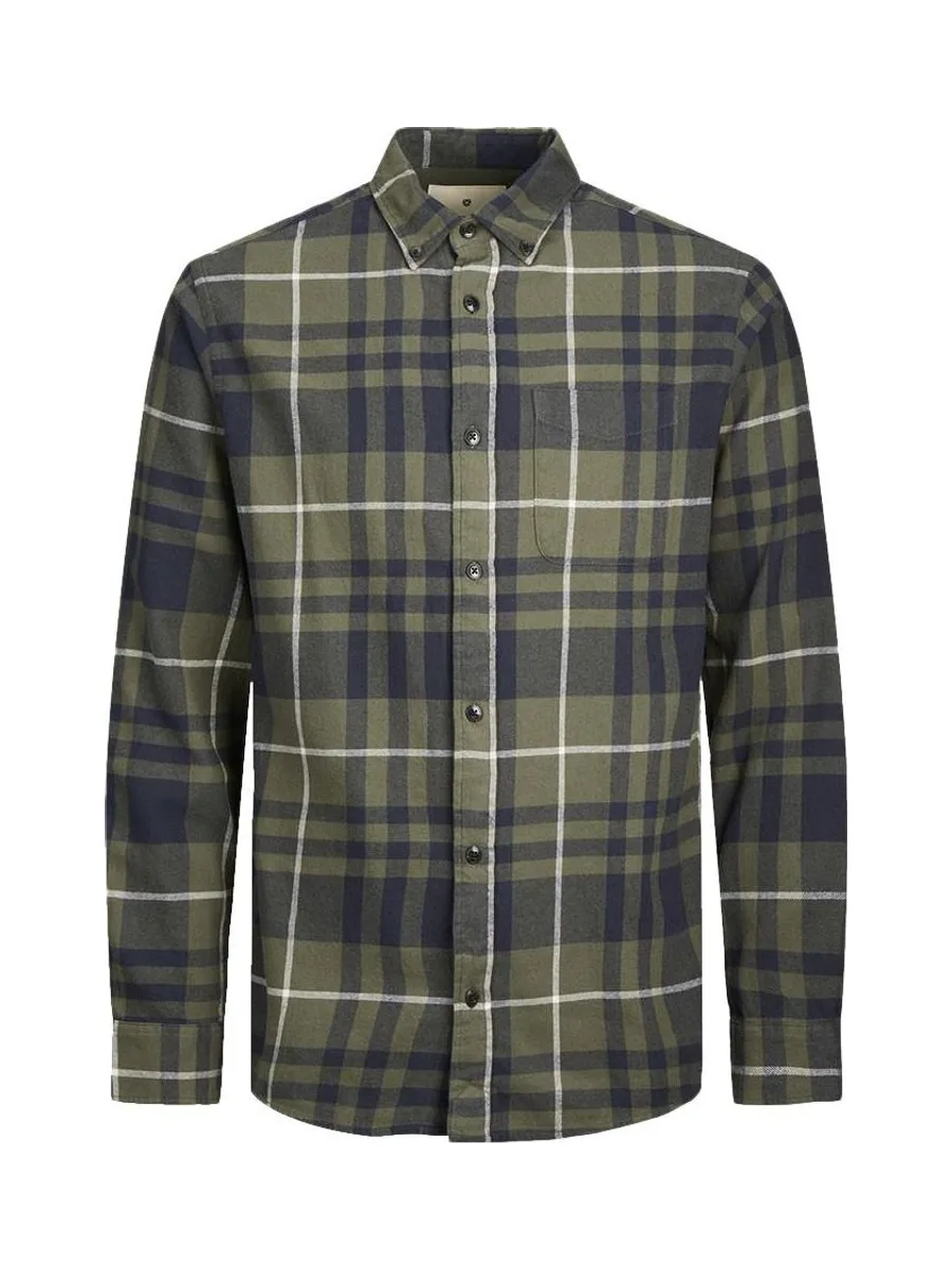 Chemise Kaki/Marine à Motifs Homme Jack & Jones Brook Check 2