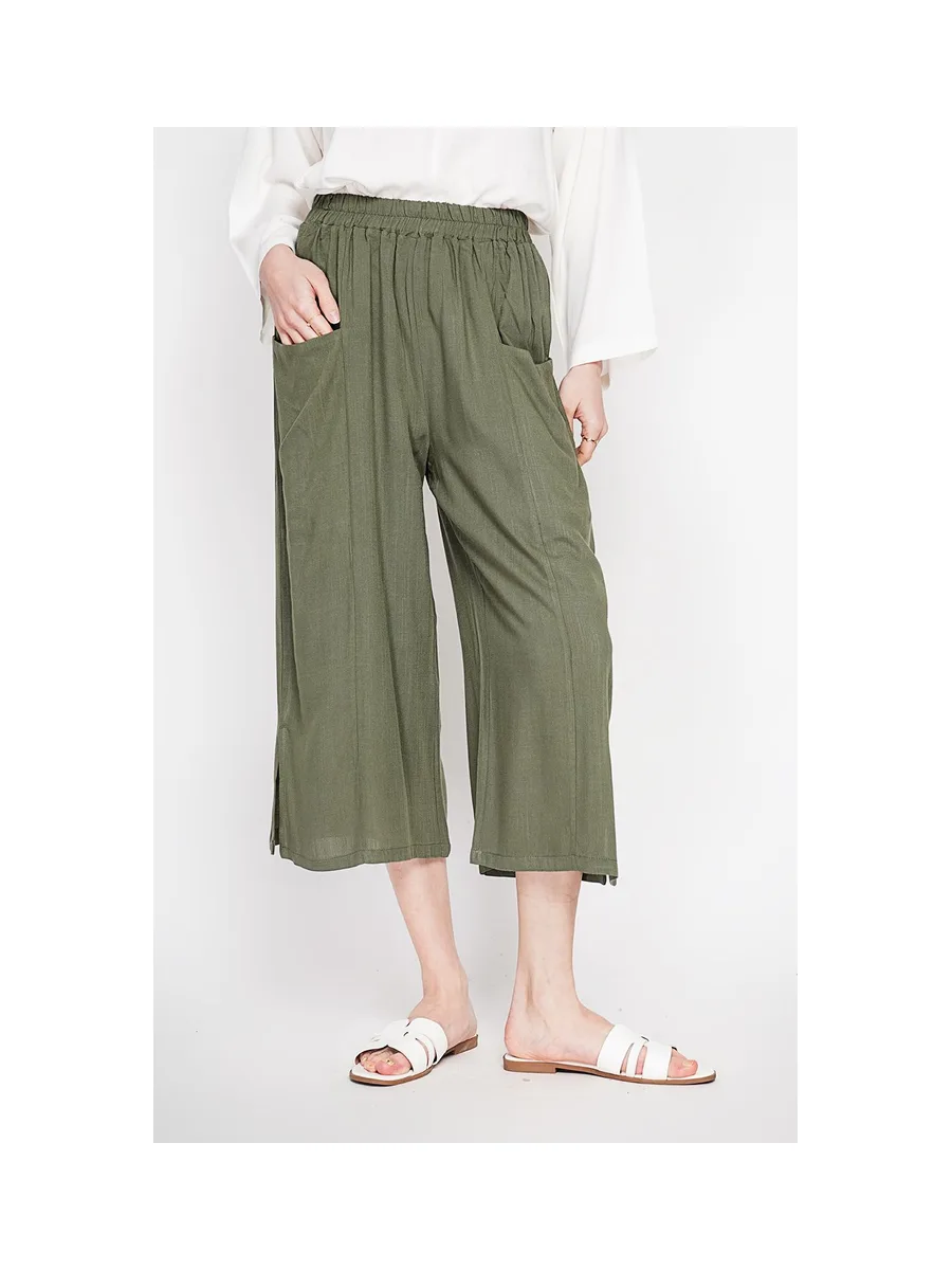 Pantacourt large taille haute avec poches devant 5