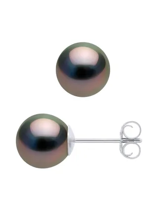 Boucles d'Oreilles Véritables Perles de Tahiti Rondes 7-8 mm — Or Blanc 375 Millièmes 1