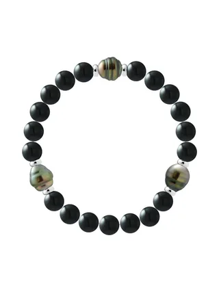 Bracelet Véritables Perles de Tahiti Cerclées 8-9 mm — Argent 925 Millièmes — 19 cm — Homme 1