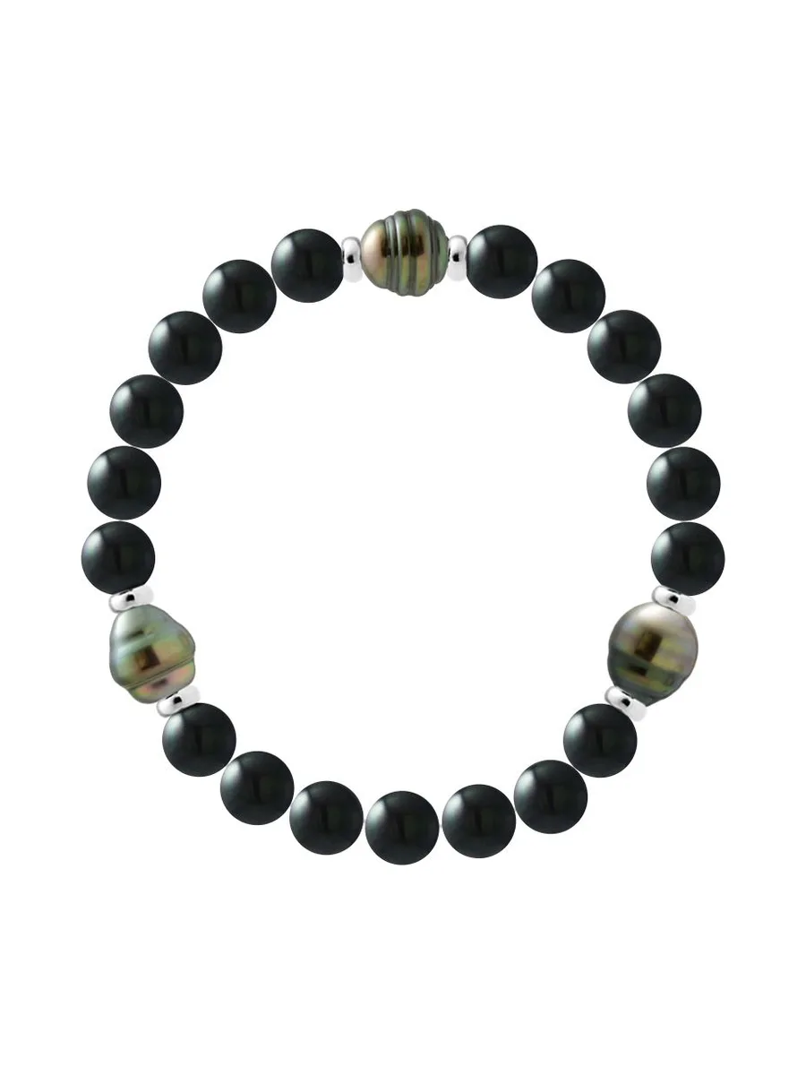 Bracelet Véritables Perles de Tahiti Cerclées 8-9 mm — Argent 925 Millièmes — 19 cm — Homme 1