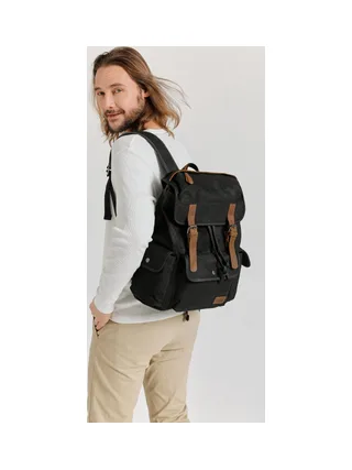BILL - Sac à dos en cuir véritable et toile enduite - Bleu 27