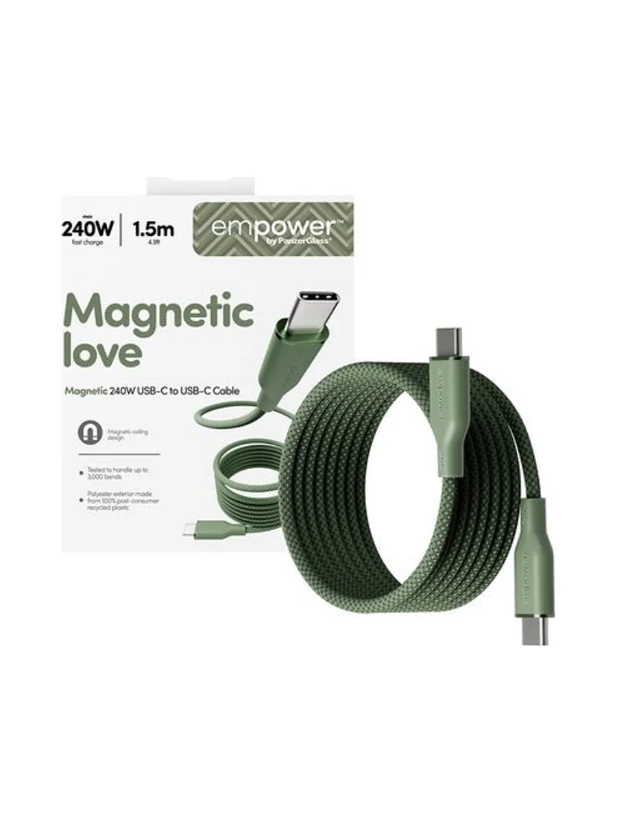 PanzerGlass empower™ by ® Magnetic 240W USB-C to USB-C Cable | USB 2.0 | 1.5M | Sage USB cable 5