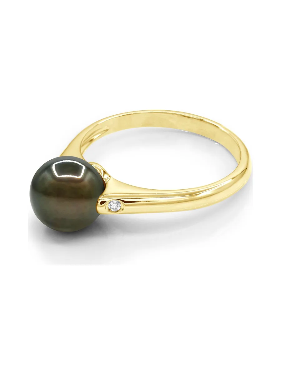 Bague Véritables Perles de Tahiti Rondes 8-9 mm Diamants 0.02 ct — Or Jaune 375 Millièmes 1