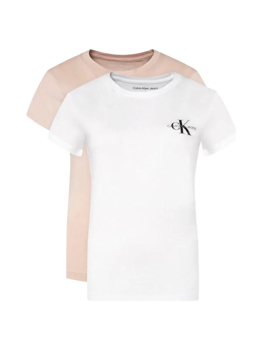 Lot de 2 T-shirts Blanc/Rose Femme Calvin Klein Jeans Monologo 1