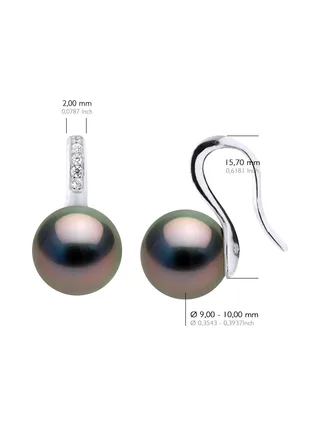 Boucles d'Oreilles Véritables Perles de Tahiti Rondes 9-10 mm — Argent 925 Millièmes 2