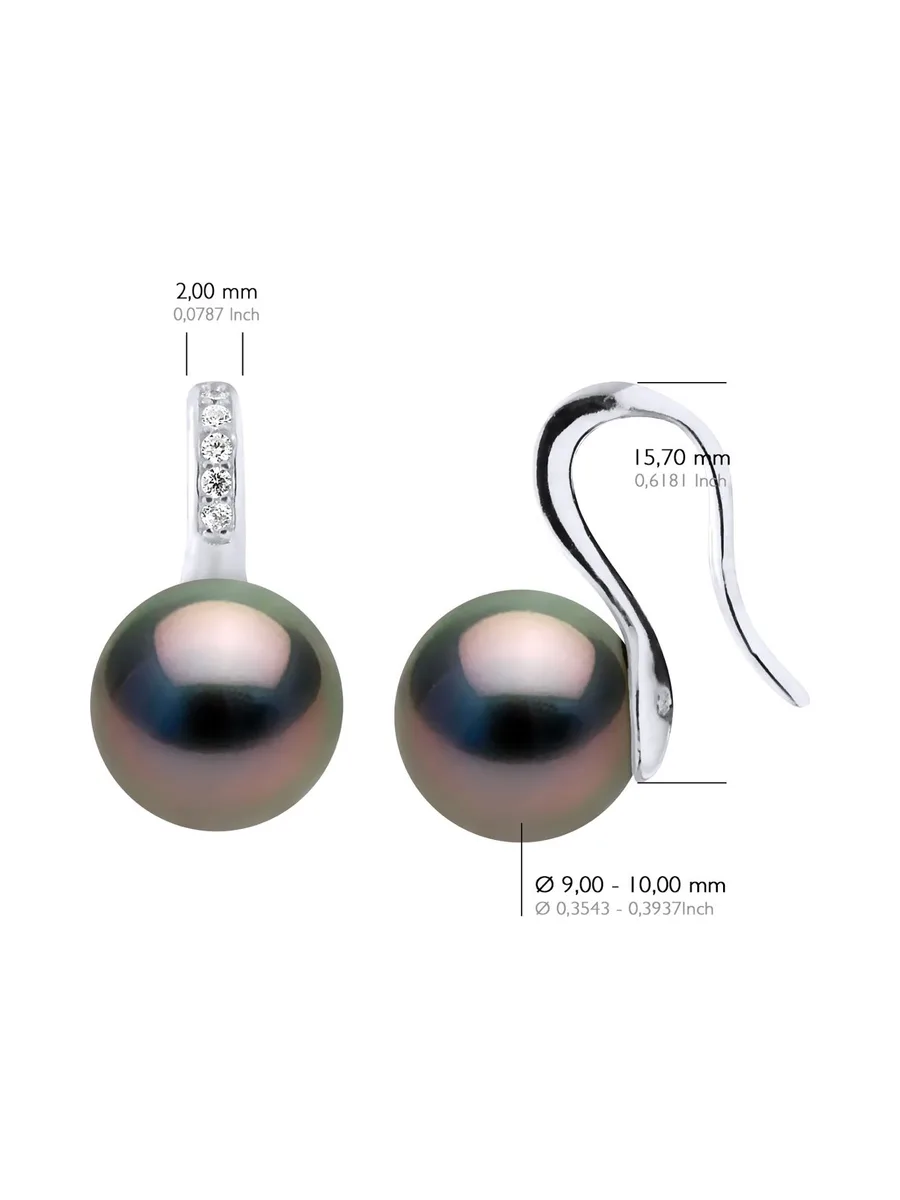 Boucles d'Oreilles Véritables Perles de Tahiti Rondes 9-10 mm — Argent 925 Millièmes 2