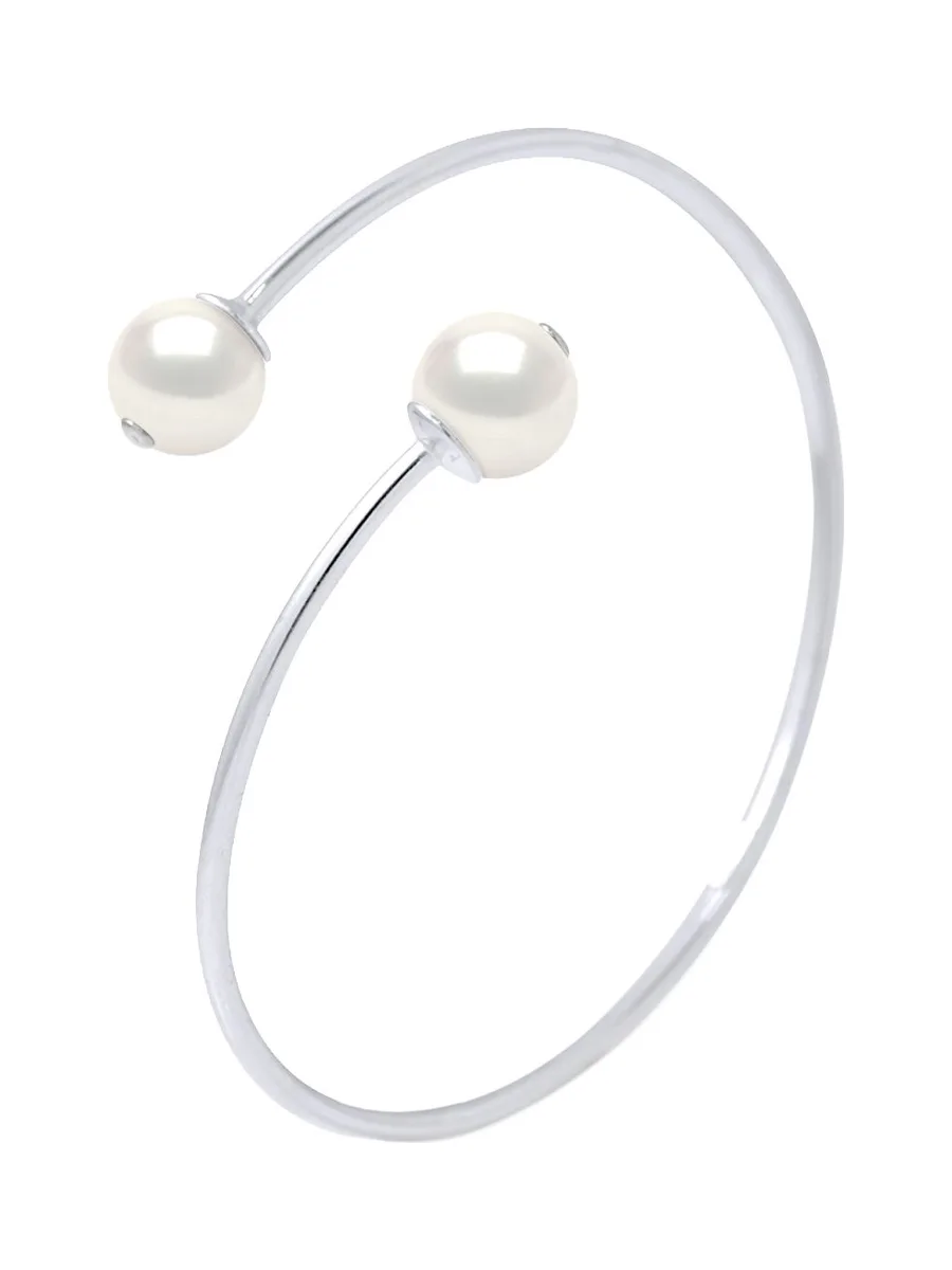 Bracelet Jonc Véritables Perles de Culture d'Eau Douce Rondes 9-10 mm — Argent 925 Millièmes — 14 cm 1