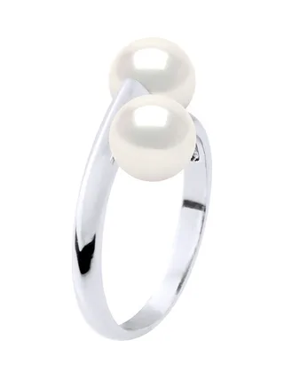 Bague Toi & Moi Véritables Perles de Culture d'Eau Douce Rondes 6-7 mm — Argent 925 Millièmes Rhodié 1