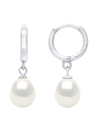 Boucles d'Oreilles Véritables Perles d'Eau Douce Poires 8-9 mm — Argent 925 Millièmes Rhodié 3