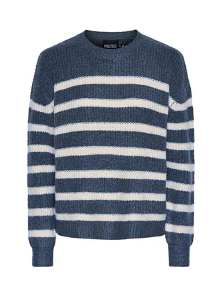 Pull Bleu/Blanc Femme Pieces Klaras 1