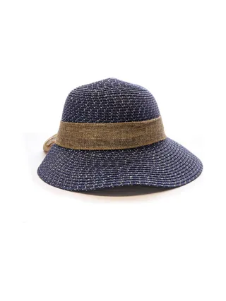 Chapeau de soleil en paille bleu marine Via Lorenzo Pan Coupe Ocean 1