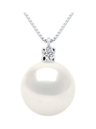 Collier Véritable Perle d'Eau Douce Ronde 10-11 mm Diamants 0.02 ct — Or Blanc 750 Millièmes — 42 cm 1