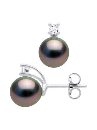 Boucles d'Oreilles Véritables Perles de Tahiti Poires 8-9 mm — Argent 925 Millièmes 1