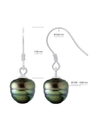 Boucles d'Oreilles Véritables Perles de Tahiti Cerclées 9-10 mm — Argent 925 Millièmes Rhodié 2