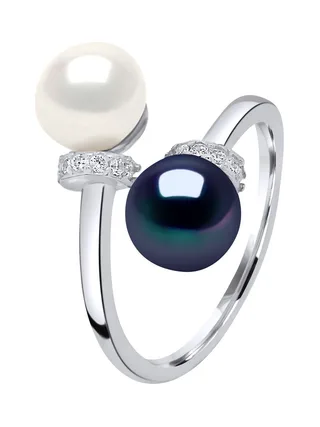Bague Toi & Moi Véritables Perles d'Eau Douce Boutons 7-8 mm — Argent 925 Millièmes Rhodié 1