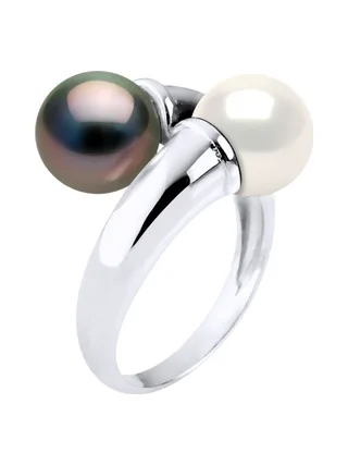 Bague Toi & Moi Véritables Perles de Tahiti 8-9 mm — Argent 925 Millièmes Rhodié 4