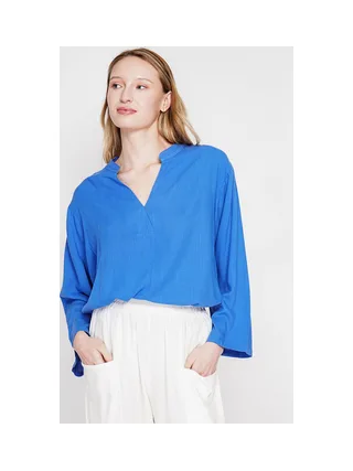 Blouse coupe ample col V en type polo à manches courtes 5