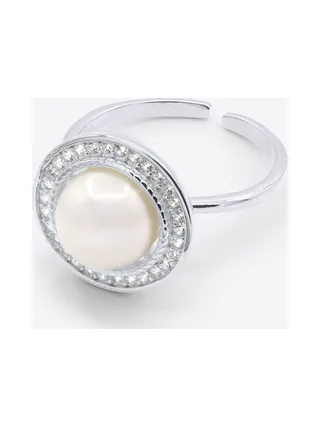Bague Véritable Perle d'Eau Douce Bouton — Argent 925 Millièmes Rhodié 1
