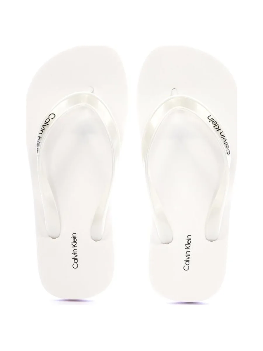 Tongs Blanches Femme Calvin Klein Jeans Flip Flop Tpu Metall 4