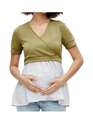 Blouse de grossesse et allaitement Kaki Femme Mamalicious Jennifer 1