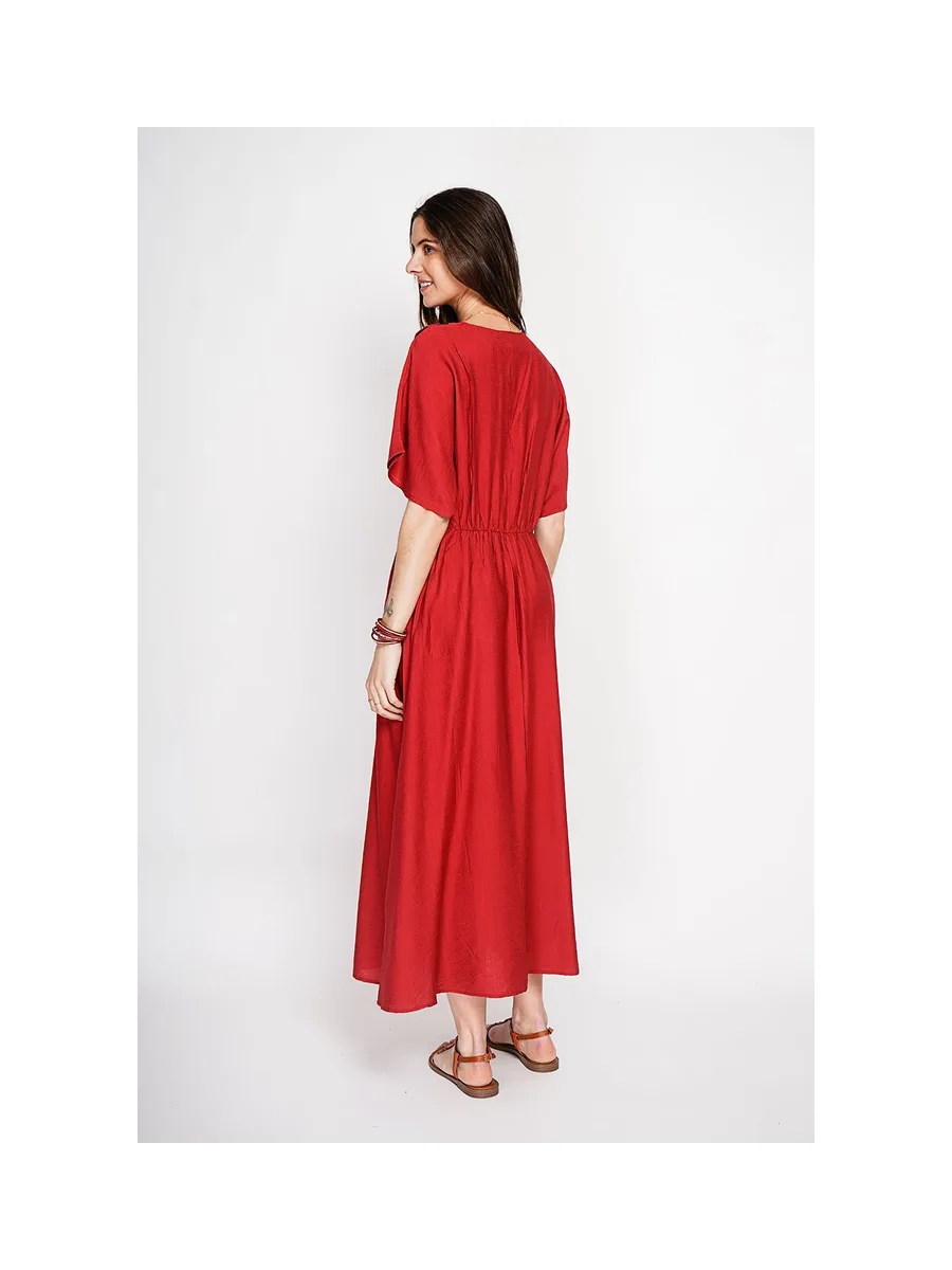 Robe longue col V à manches chauve-souris 10