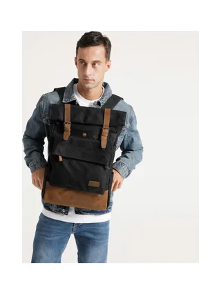 JACK - Sac à dos en cuir véritable et toile enduite - Bleu 32