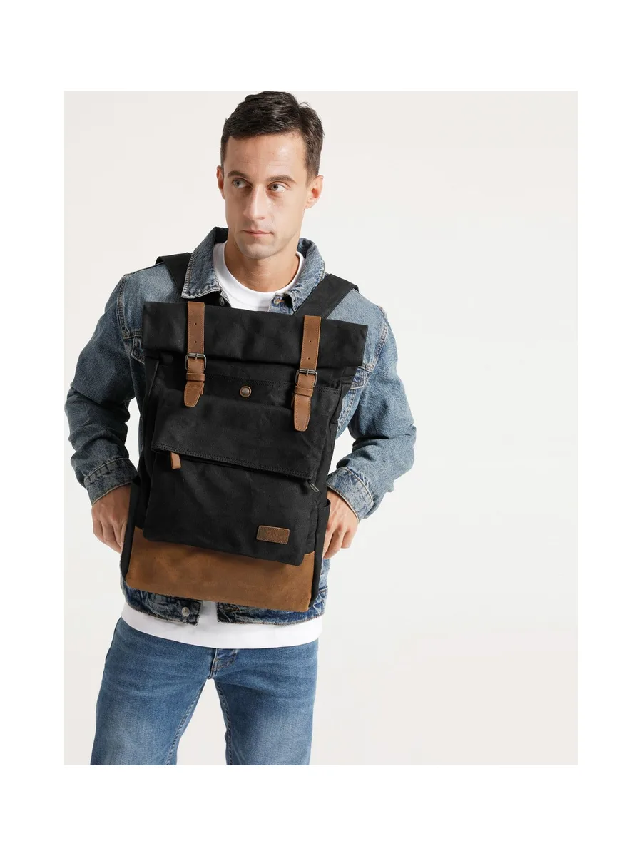 JACK - Sac à dos en cuir véritable et toile enduite - Bleu 32
