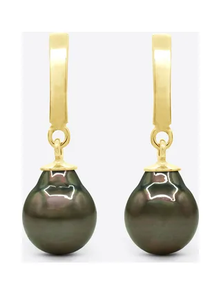 Boucles d'Oreilles Véritables Perles de Tahiti 8-9 mm — Or Jaune 375 Millièmes 1
