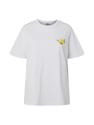 T-Shirt Blanc Femme Pieces Citron 1