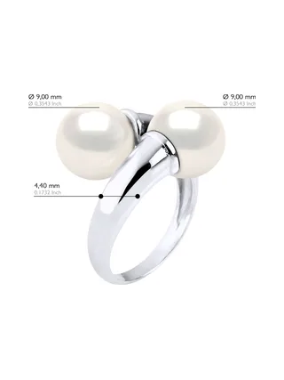 Bague Toi & Moi Véritables Perles d'Eau Douce Rondes 9-10 mm — Argent 925 Millièmes Rhodié 2