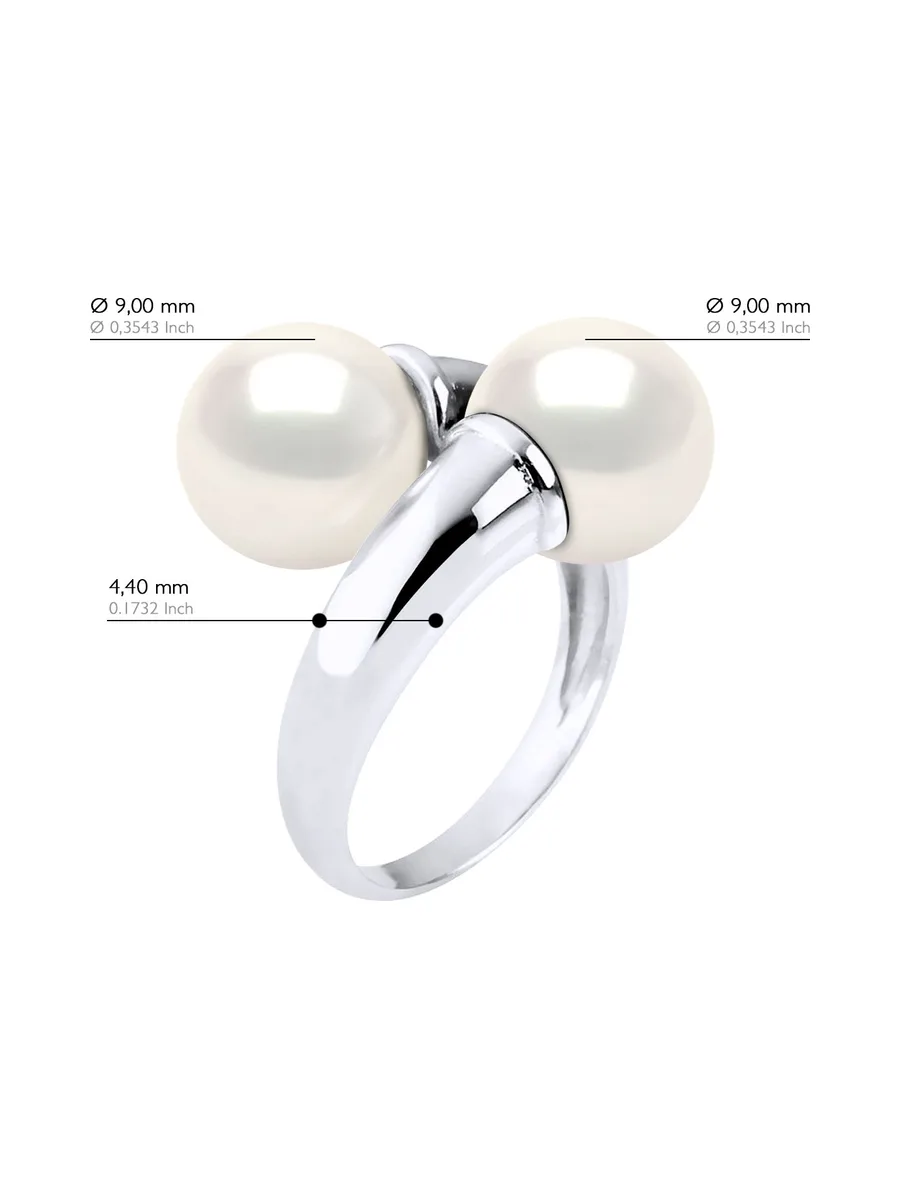 Bague Toi & Moi Véritables Perles d'Eau Douce Rondes 9-10 mm — Argent 925 Millièmes Rhodié 2