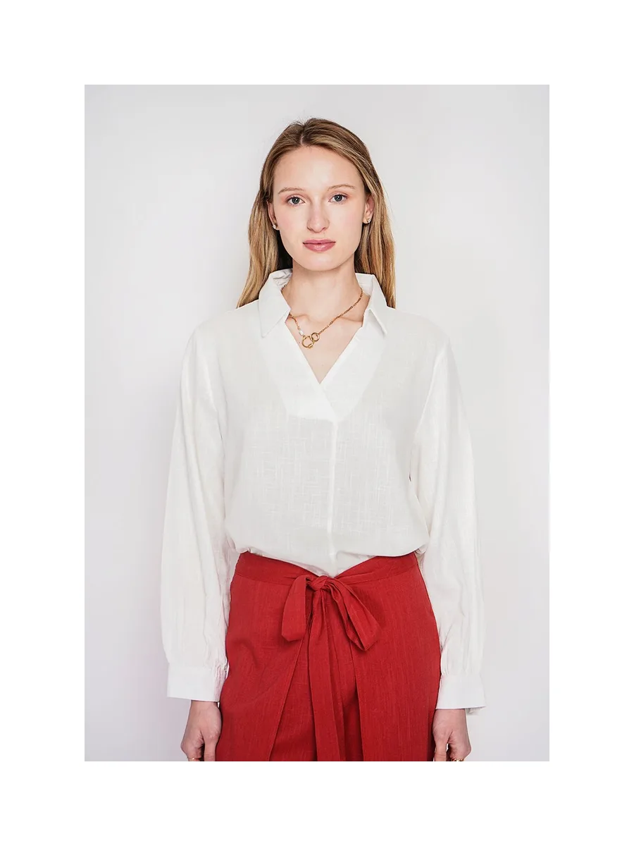 Blouse col chemise évasée à manche longueur 8